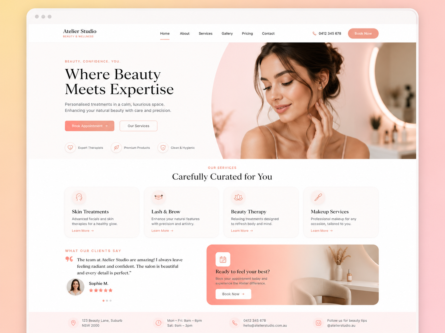 Beauty / service business website preview