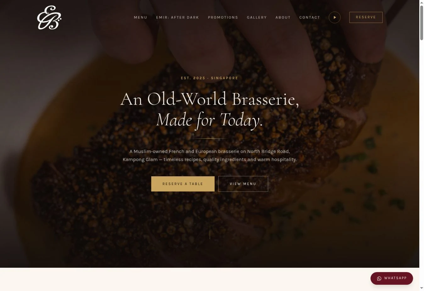 Emir Brasserie live website homepage screenshot